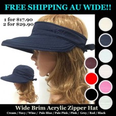 Mujer Wide Brim Acrylic Sun Hats AntiUV Visor Zipper Hat FREE SHIPPING AU WIDE   eb-76663641